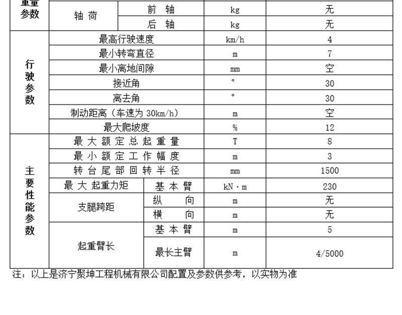 8噸履帶吊行駛性能參數(shù)