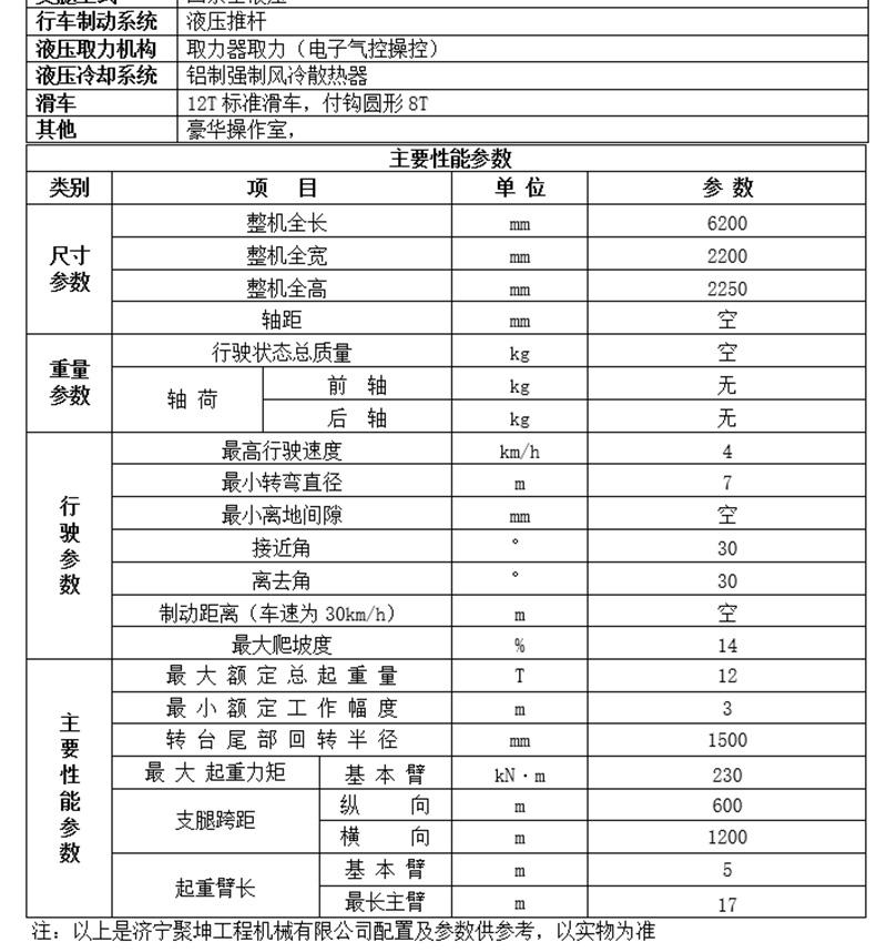 12噸履帶吊基本參數(shù)
